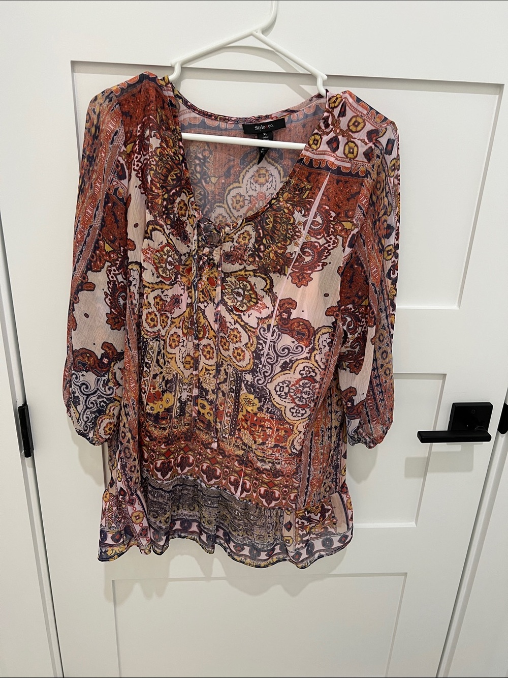 Style & Co. Multicolor Paisley Tie-Front Tunic